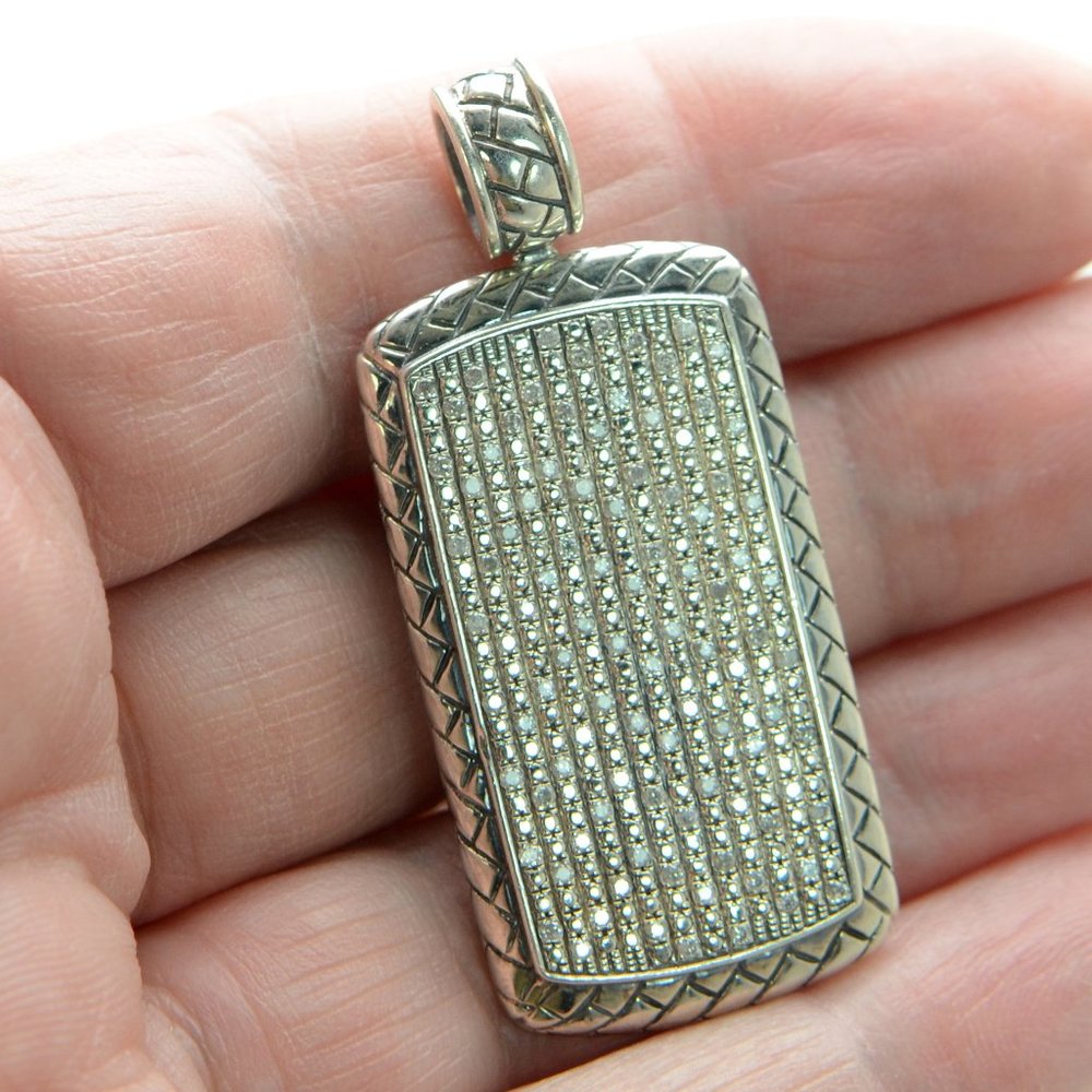 T & C Town & Country Men's 925 Sterling Silver Dog Tag Diamond Pendant